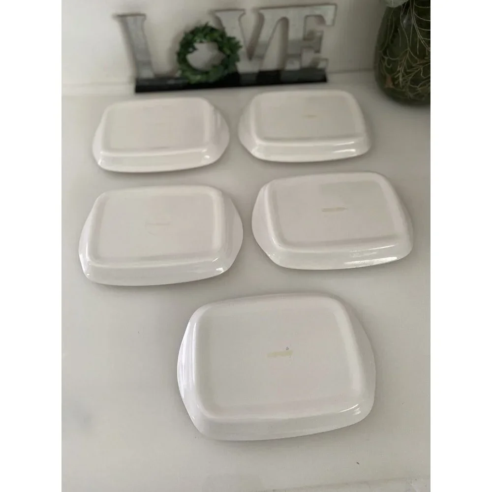 Vintage Set of Five 5 Mini Trays Or Plates Flowered Ceramic Glass  7
